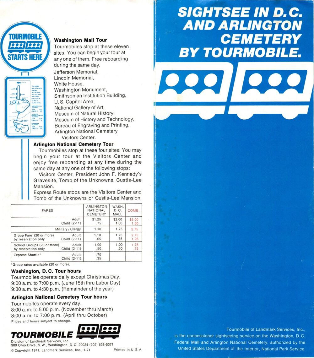 1970s Sightseeing Washington DC & Arlington Cemetery Tourmobile Brochure H5-4